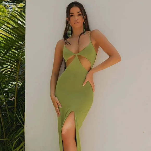 Oh Polly Dresses & Skirts - OhPolly split/cutout green dress with slit